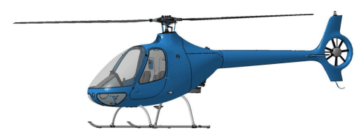 Guimbal Cabri G2 model illustration from the RFM front matter showing the airframe in three-view with external features labeled — three-blade main rotor, Fenestron-style ducted tail rotor, low-skid landing gear, side door arrangement.